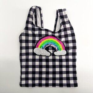 Cat & Jack Plaid Sequin Rainbow Tankini Bathing Suit Top Bikini Top Girls 7-8